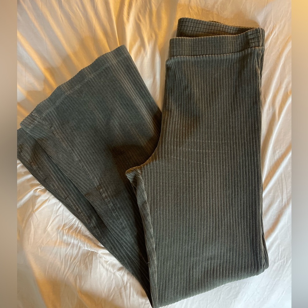 aerie Ribbed Boot Cut Pants in Olive Green